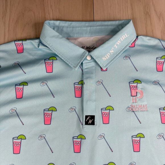 Full Wedge Golf Mens Aqua Blue Sip N’ Twirl Athletic Polo Golf Shirts Size 3XL - Picture 5 of 11